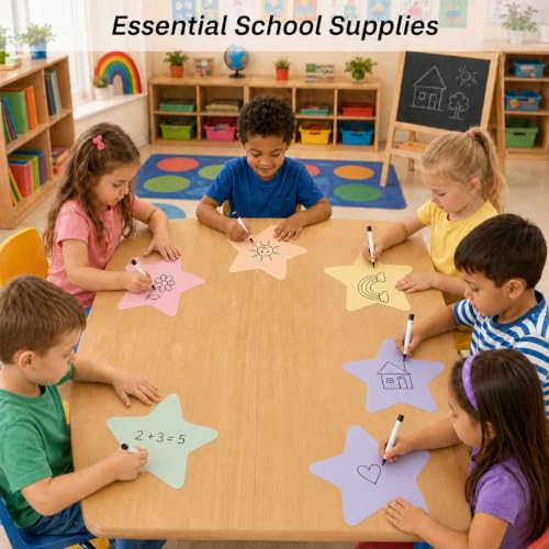 Cinrobiye 24 Pcs Dry Erase Stickers for Classroom Tables, Reusable Writable Decals with 2 Scrapers, Waterproof Dry Erase Spots for Desks, Whiteboards, Walls, Teacher Classroom School Supplies - color: Fstar