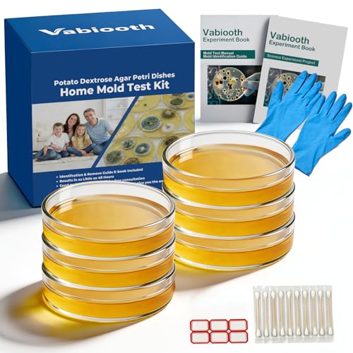 6 Packs Agar Petri Dishes Home Mold Test Kit, Science Project Kit, Mushroom Grow, Potato Dextrose Agar Plates Test HVAC System,Home Surfaces, Air Quality Includes Detailed Mold Identification Guide - size: 90mm - Agar