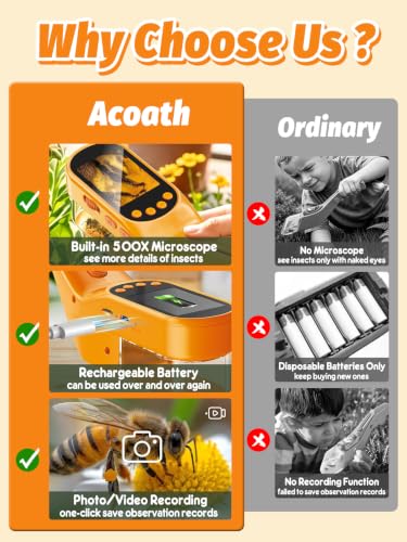 Acoath Microscope for Kids, Bug Catcher, 2.4" IPS Screen Bug Catching Kit - color: Orange