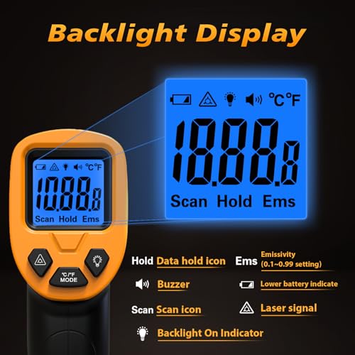 FKM Infrared Thermometer Gun Non-Contact Laser Temperature Gun-58°F~1112°F - color: Black Yellow