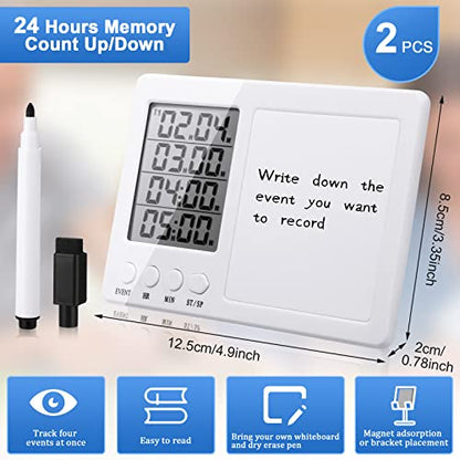 Fabbay 2 Pcs Digital Kitchen Timer Four Event with Whiteboard, Magnetic