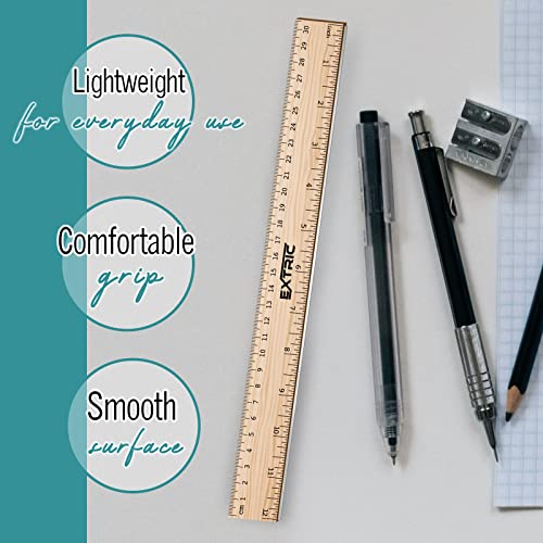EXTRIC Ruler 12 Inch Wooden Ruler with Metal Edge for Kids 12 Pack