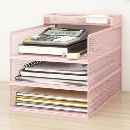 Natwind 3-Tier Stackable Metal Mesh Letter Paper Tray Organizer,Pink - color: Pink, size: 3 tier