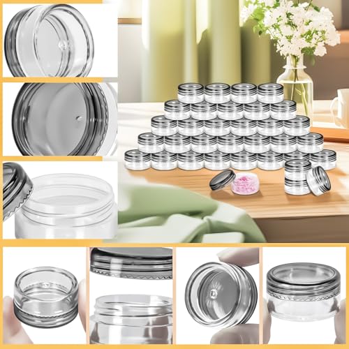 200 Pack 5g Plastic Jars with Lids, 5ml Round Clear Cosmetic Containers Makeup Jars, 5gram Travel Size Container Jar with Spatulas for Makeup Lotion Cream Sample Ointment Salve Balm Powder - color: Black, size: 200PCS