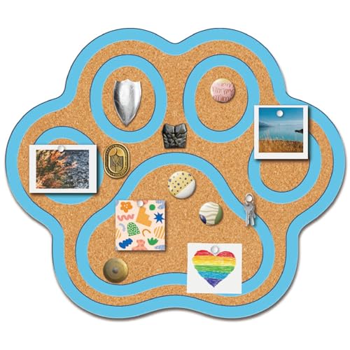 CRASPIRE Pin Cork Board Paw Print Framed Bulletin Display Badge Blue Wood Decorative Corkboard 10.4x9.8In Wall Mounted Memory Memo Brooch Lapel Holder Storage for Home Office School Classroom Wedding - style: Blue Paw Print