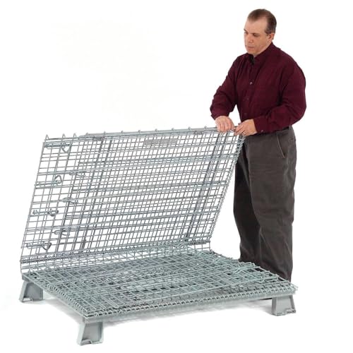 Global Industrial Wire Mesh Folding Open-Top Container, 21 Cu. Ft. Capacity, 5000 Lb Capacity, 40" L x 32" W x 34-1/2"H, Stackable and Collapsible, Gray