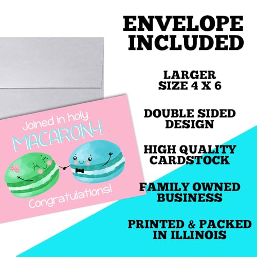 Amanda Creation Funny Wedding Card for Bride and Groom, 4x6 Blank Inside with Silver Envelope, Macaron Newlywed Congratulations Greeting - style: Macaron Cookie