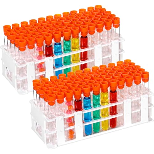 Threehoney 120 Pcs Test Tubes with Caps and Rack, 16x100mm,Orange - color: Orange