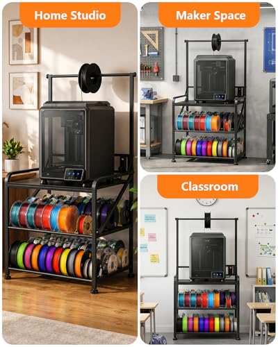AHOWPD 3D Printer Stand with Filament Storage, Sturdy Heavy Duty Workbench - color: Black