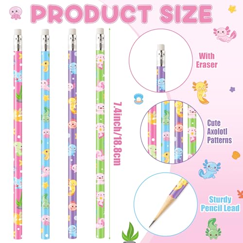 Xqumoi 60Pcs Cute Axolotl Pencils with Erasers - 4 Designs #2 HB Pencils in Bulk Axolotl Stationery for Studet Classroom Rewards Goodie Bag Fillers Stuffers, Birthday Party Favors School Supplies - style: Axolotl