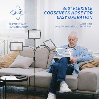 Floor Magnifying Glass with Light and Stand: 48 LED Flexible Hands Free Magnifier Lamp - 2-in-1 Large Lighted Magnifiers for Seniors Reading,Close Work,Jewelry, Repair,DIY
