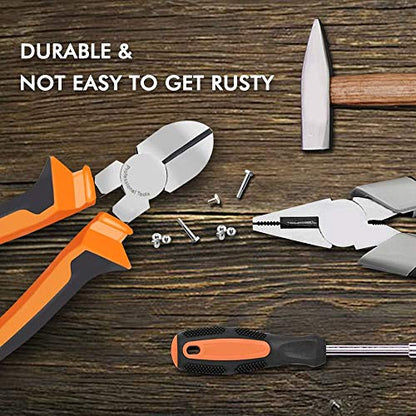 BOENFU Wire Cutters Heavy Duty Diagonal Pliers CRV Steel Comfort Grip - color: 6 Inches - 1 Pack - Orange Handle - Diagonal Cutters