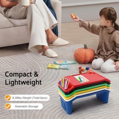 6PCS Kids Lap Desks with Side Storage, Stackable Plastic Lap Trays - color: Red+green+yellow+blue+black+white
