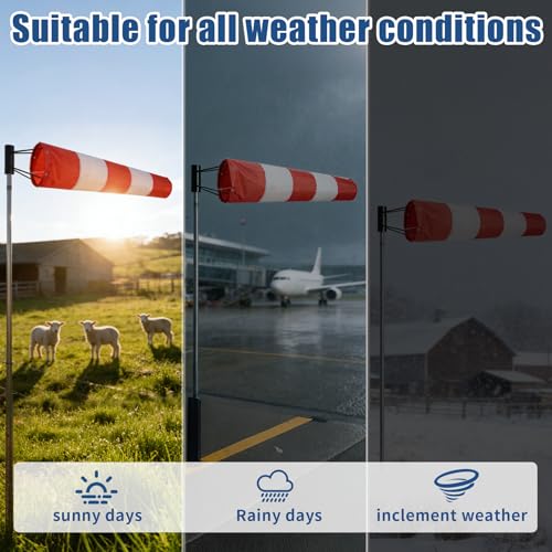 8" x 36" Heavy Duty Airport Windsock – Aviation Grade Orange Wind Direction Indicator with 8" Ball Bearing Frame – FAA Style Outdoor Industrial Windsock
