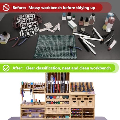 Wooden Model Kit Organizer Rack with MDF Material, Paint Rack, Screwdriver/Brush Holder, For Tamiya Paints and Tools, GK1