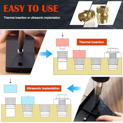 400Pcs Metric Heat Set Insert, M2 M2.5 M3 M4 M5 M6 Female Thread Knurled Nuts Assortment Kit, Brass Threaded Inserts for Plastic and 3D Printing Components (Threaded Inserts Ket)
