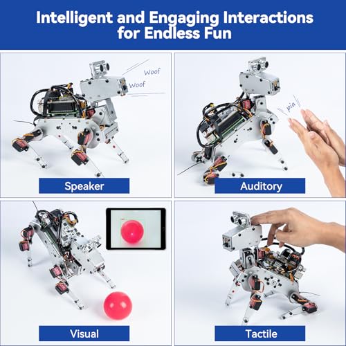 SunFounder PiDog AI Robot Dog Kit for Raspberry Pi 5/4/3B+/Zero 2W, Openclaw LLMs ChatGPT/Gemini/Grok, Voice&Video Recognition, Python, App, Gyroscope, Camera (RPI NOT Included) - color: Pidog