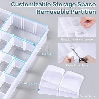 DILIBRA 2 Pack 36 Grids Large Plastic Organizer Box with Adjustable Divider - size: 2 Pack 72 Grids