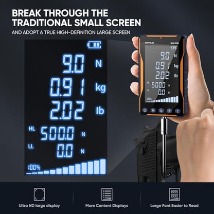 GOYOJO Digital Force Gauge 500N&110LB with Extra-Large Screen and Bold Font, High Precision Multi-Unit Display for Push-Pull Testing, Trigger Pull Measurement, and Industrial Quality Control - color: 500N Pro