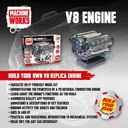 Machine Works Build Your Own V8 Engine Toy - Replica Model Building Kit - Features Augmented Reality, Sounds and Illumination, 4 Modes, 250+ Pieces, 14+ Years - style: V8 Engine