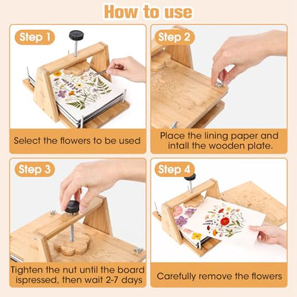 Bemoauty Flower Pressing Kit for Adults and Teens, 6 Layers Wood Flower Press 11.8" x 8", Flower Preservation Kits with 6 Sponge Sheet, Drying Plates and 24 Lining Papers, DIY Art & Crafts Gift