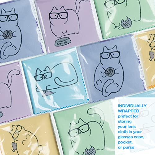 10 Pack Cute Kitty Cat Design Multicolor Microfiber Cleaning Cloths for Cleaning Eyeglasses Lenses Sunglasses and Cell Phone Beautifully Designer Colors Blue Pink Yellow Purple Green Cloth Wipes - color: Kitty Cat