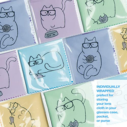 10 Pack Cute Kitty Cat Design Multicolor Microfiber Cleaning Cloths for Cleaning Eyeglasses Lenses Sunglasses and Cell Phone Beautifully Designer Colors Blue Pink Yellow Purple Green Cloth Wipes - color: Kitty Cat