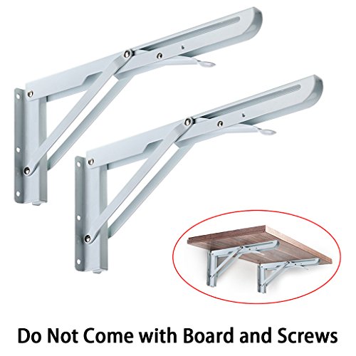 Sumnacon Sturdy Folding Shelf Brackets - Heavy Duty Metal Triangle Table Bench Folding Shelf Brackets, 2 Pcs Folding Shelf Hinge Wall Mounted (12 Inch, White) - color: White, size: 12 Inch