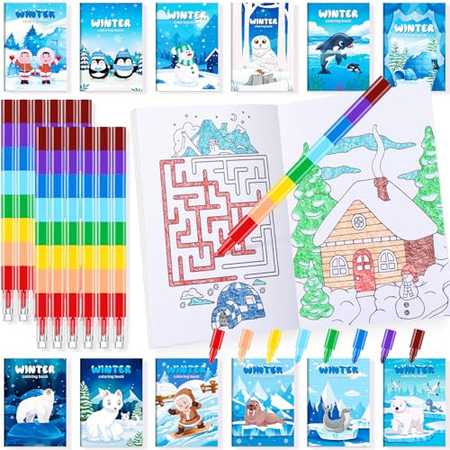 BenLouis 24 Winter Mini Coloring Books with 24 Crayons for Kids Bulk - style: Winter