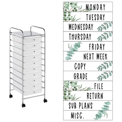 12 Pieces Rolling Storage Cart Labels 10 Drawer Rolling Storage Cart Label Eucalyptus Classroom Decor for Teacher Office School Classroom Organization - style: Eucalyptus