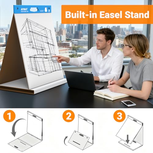 AFMAT Tabletop Sticky Easel Pad & Dry Erase Board 2 in 1, 20 x 23 in Portable Easel Stands for Teachers, Super Sticky & Bleed-Resistant, Ideal for Meetings/Training/Presentation, 20 Sheets/Pad, 8 Pads