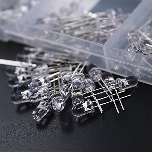DiCUNO 200pcs 5mm Light Emitting LED Diode Clear Lens, 10 Colors x 20pcs - size: 200 Count (Pack of 1)
