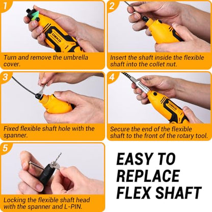 Rotary Tool Kit:DEKOPRO 1.4-Amp Power Hand Rotary Tools with 6 Variable Speed, 127pcs Accessories, 8000~35000RPM Electric Grinder Drill Machine Set with Flex Shaft for Carving, Cutting, Sanding Yellow - color: Yellow
