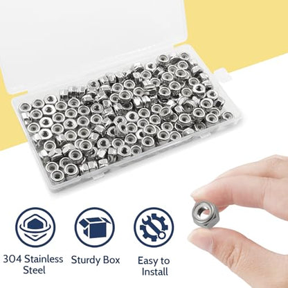 #10-24 Lock Nut, 150Pcs Stainless Steel Nylock Insert Locking Nuts - size: #10-24, 150 Pack