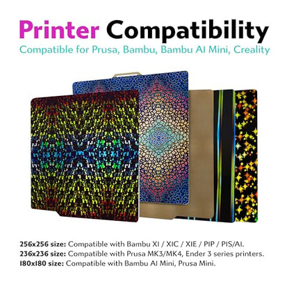 Cookiecad Cookie Sheet - Holographic 3D Printer Build Plate - Double Sided Reflective 3D Printer Bed, Flexible Spring Steel 3D Printer Platform (Chromatic Shatter, 235x235) - size: 235x235, style: Chromatic Shatter