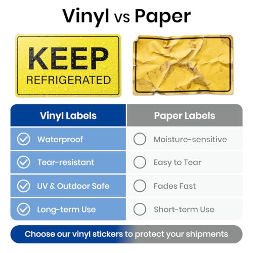 5 x 3 Inches Keep Refrigerated Stickers 500 PCS Yellow Vinyl Labels