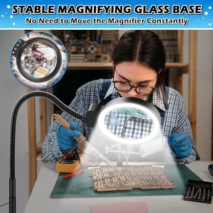 30X 10X Large Floor Magnifying Glass with Light and Stand - color: Black