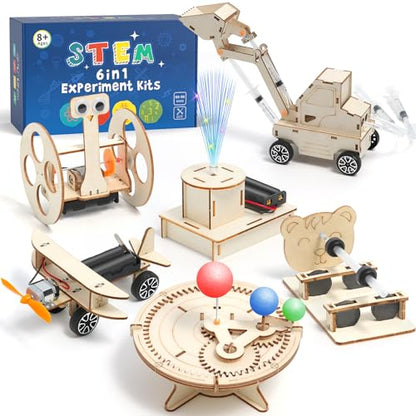 ADUSRIZ 6 in 1 STEM Kits for Kids, Wood Craft Kit for Boys Age 8-12, Science 3D Puzzles Projects, Wooden Building Kids Activity Packs Toys Gifts for 5 6 7 8 9 10 11 12 Year Old Boys Craft Kits - style: SCIENCE-1