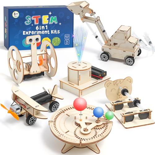 ADUSRIZ 6 in 1 STEM Kits for Kids, Wood Craft Kit for Boys Age 8-12, Science 3D Puzzles Projects, Wooden Building Kids Activity Packs Toys Gifts for 5 6 7 8 9 10 11 12 Year Old Boys Craft Kits - style: SCIENCE-1