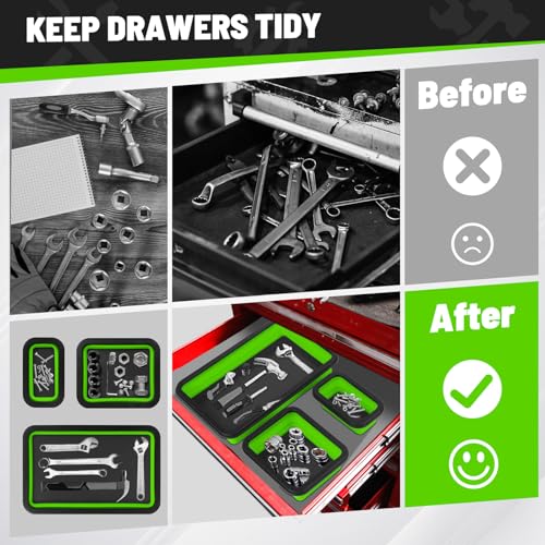 Collapsible Magnetic Parts Tray Set, 3 Different Size Tool Trays, Green - color: Green