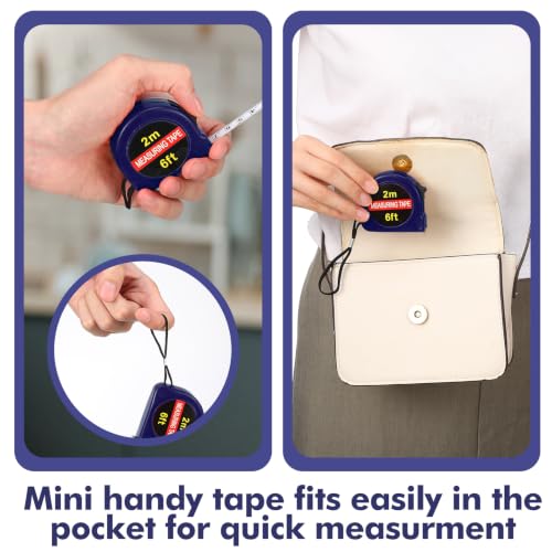 Copkim 50 Pcs Mini Tape Measure Keychain Bulk 6 Ft Retractable,Navy Blue - color: Navy Blue
