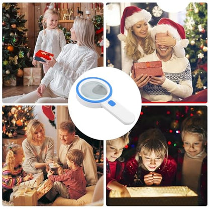 Magnifying Glass with 12 LED Lights, Double Glass Lens Handheld Illuminated Magnifier Reading Magnifying Glass with for Seniors Read, Coins, Stamps, Map, Inspection, Macular Degeneration (Blue) - color: Blue