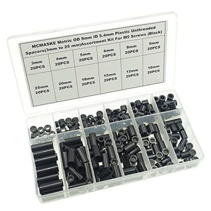 240PCS OD9mm ID5.4mm Black ABS Unthreaded Spacer Kit for M5 Screws - size: OD 9mm ID 5.4mm