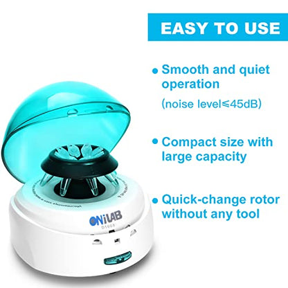ONiLAB Scientific Mini Centrifuge 7000RPM,2680 x g RCF, Lab Benchtop Centrifuge with 2 Rotors for 8 x 0.2/0.5/1.5/2.0ml and 0.2mL×32 PCR Strips, Low Noise≤45dB, 100-240V,Green lid(ONLY for MICROTUBES) - style: Green Mini Centrifuge
