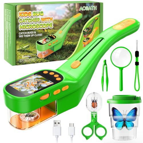 Acoath Bug Catcher, 2.4" IPS Screen Bug Catching Kit, Microscope for Kids - color: Green