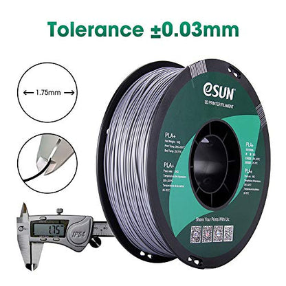 eSUN PLA PRO (PLA+) 3D Printer Filament, Dimensional Accuracy +/- 0.03mm, 1kg, Plastic Spool, 1.75mm, Silver, (Pantone 423C) - color: Silver