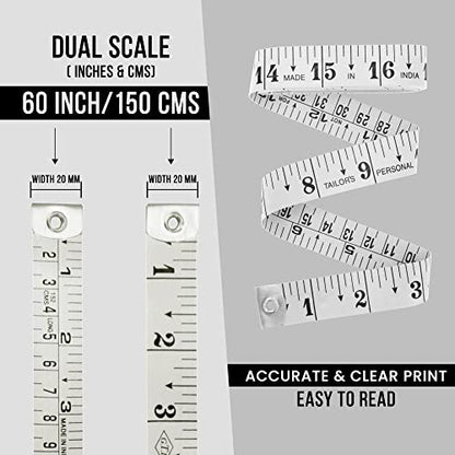 Flexible Tape Measure, Accurate Dual Scale Standard & Metric Measurements Tape,Soft Measuring Tape for Body, Weight Loss Sewing Tailor Craft Ruler,Blue,150cm/60 inch (White / 2 Pack) - color: White / 2 Pack