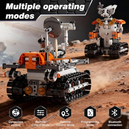Sciencow 2-in-1 Build a Robot Kit, Remote & APP Controlled Robotic Building Blocks Toys STEM Projects for Kids Ages 8 9 10 11 12 13 14,Chirstmas Birthday Gift for Boys (RC Mars Rover) - style: RC Mars Rover