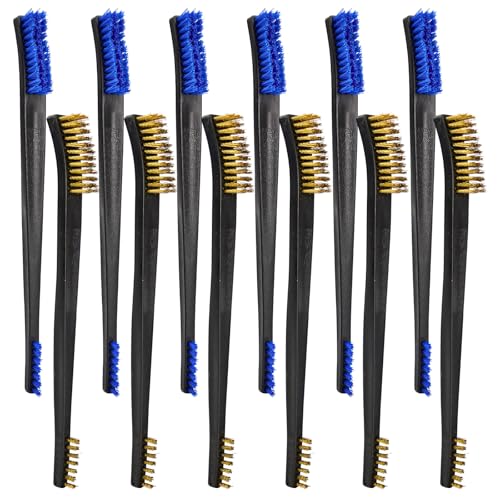 PINGMIC Gun Cleaning Brushes, Double-Ended Gun Brushes, 6Brass&6Blue Nylon - color: Blue + Brass
