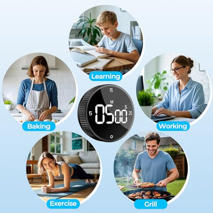Digital Magnetic Kitchen Timer for Cooking, Large LED Countdown Timer, Rotating Pomodoro Timer, Volume Adjustable, 5/15/25 Min Presets for Kitchen Classroom Grilling Studying - color: Black